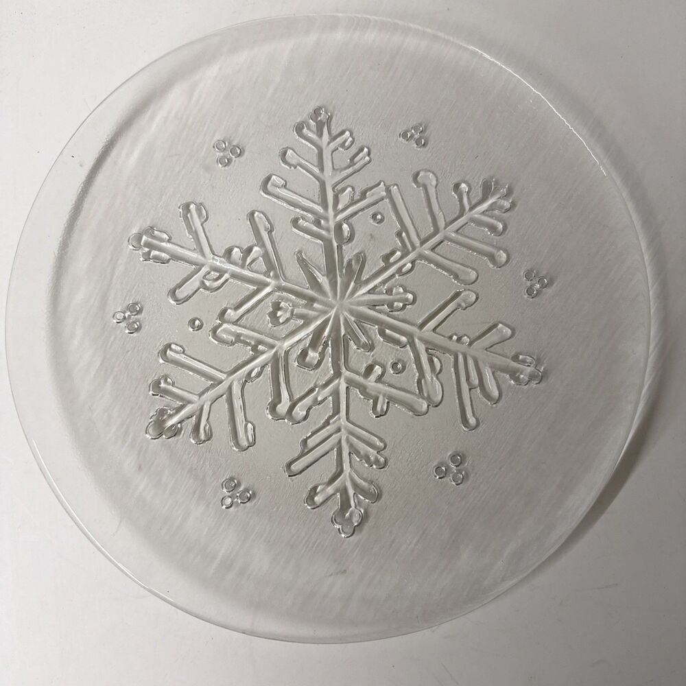 Holiday Snowflake Glass Platter Serving Tray 12.5” Winter - Picture 4 of 7